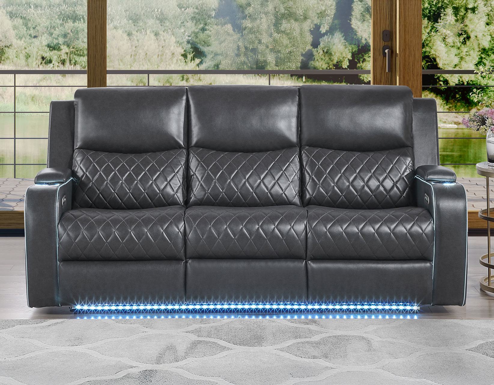 Luna 3-Piece Home Cinema Power Reclining Set, Charcoal Vegan Leather - Image 4