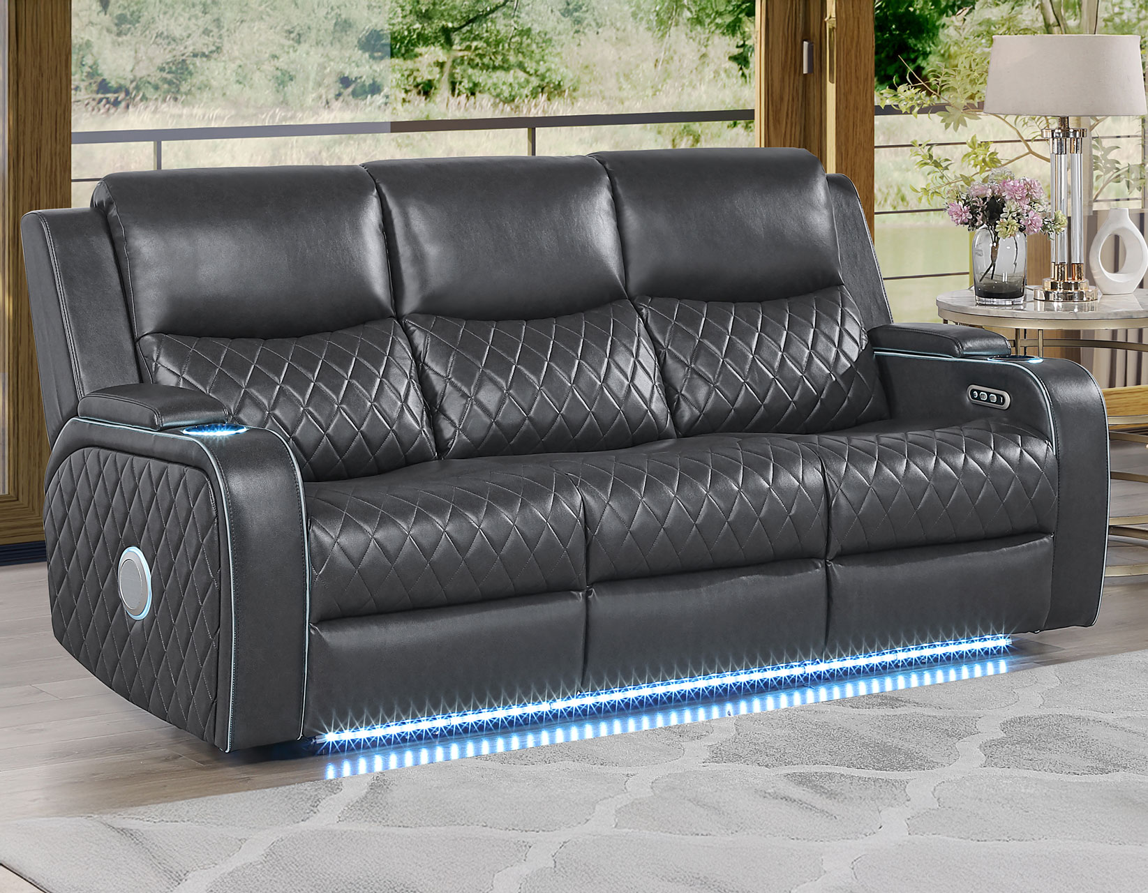 Luna 3-Piece Home Cinema Power Reclining Set, Charcoal Vegan Leather - Image 5