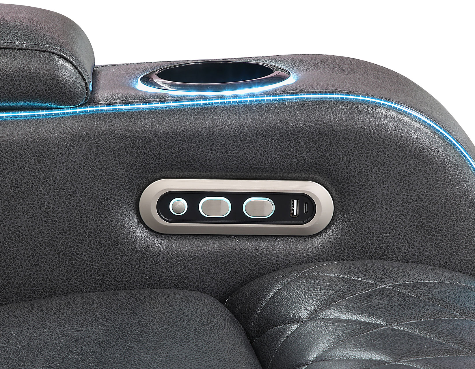 Luna 3-Piece Home Cinema Power Reclining Set, Charcoal Vegan Leather - Image 13