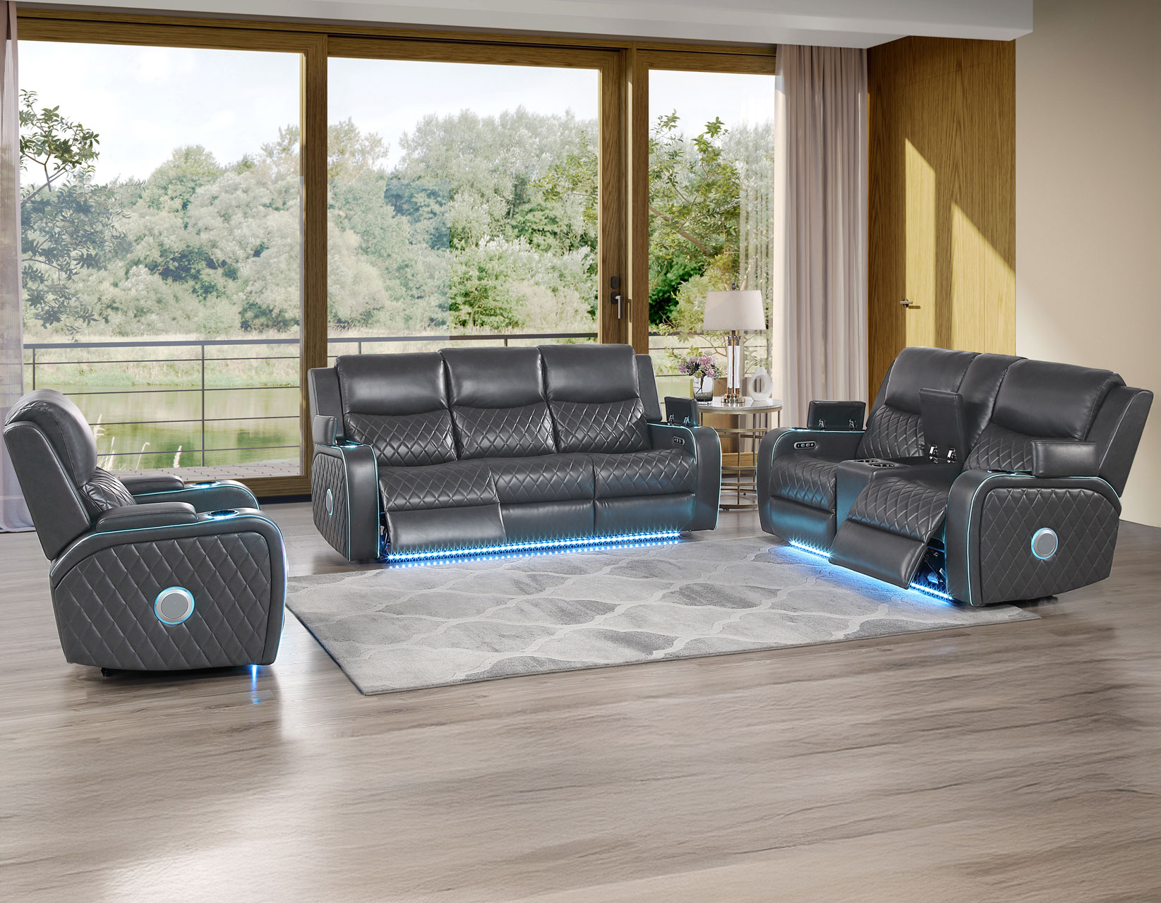 Luna 3-Piece Home Cinema Power Reclining Set, Charcoal Vegan Leather - Image 3