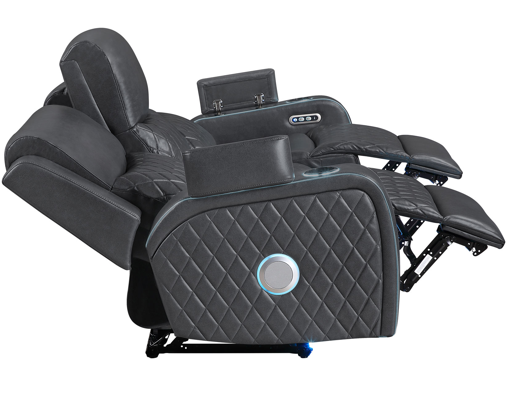 Luna 3-Piece Home Cinema Power Reclining Set, Charcoal Vegan Leather - Image 11