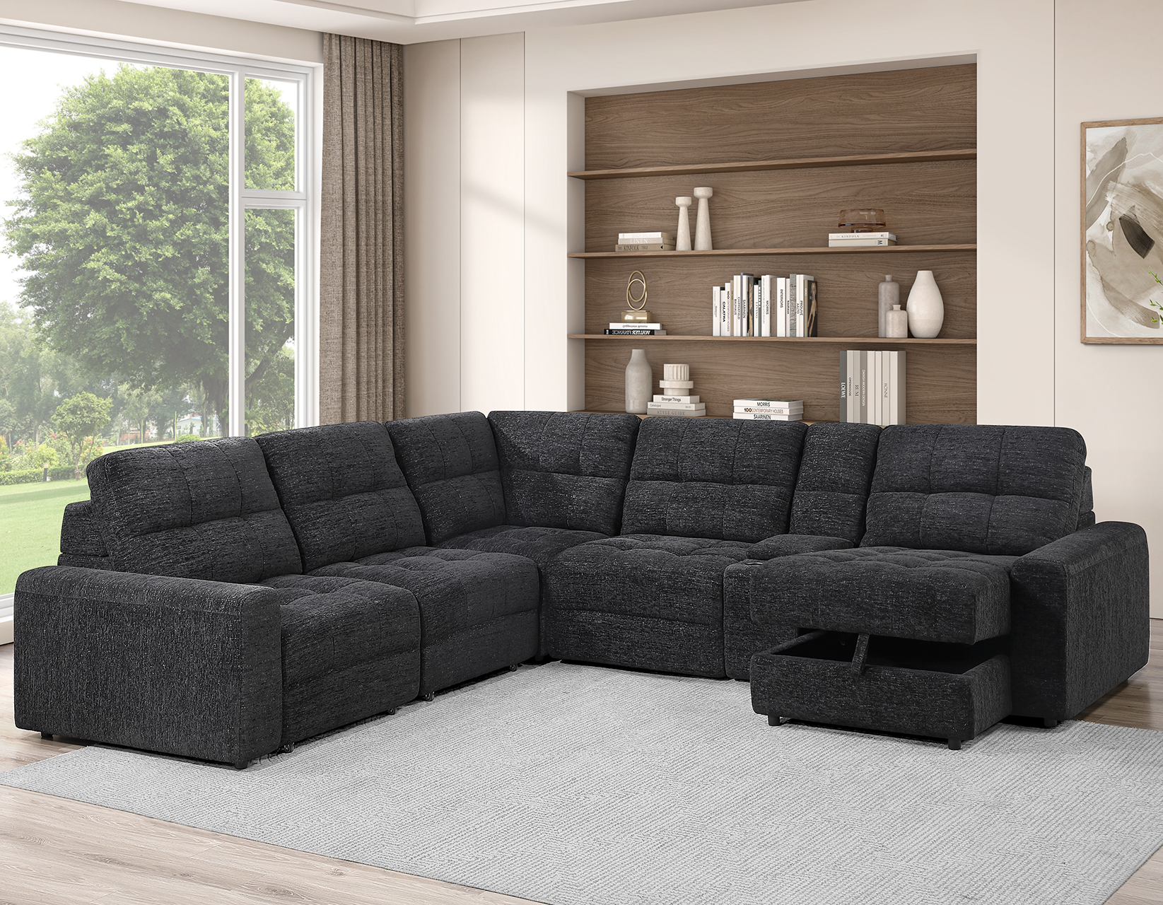 Snyder 6-Piece Glider Sectional, Black - Image 2