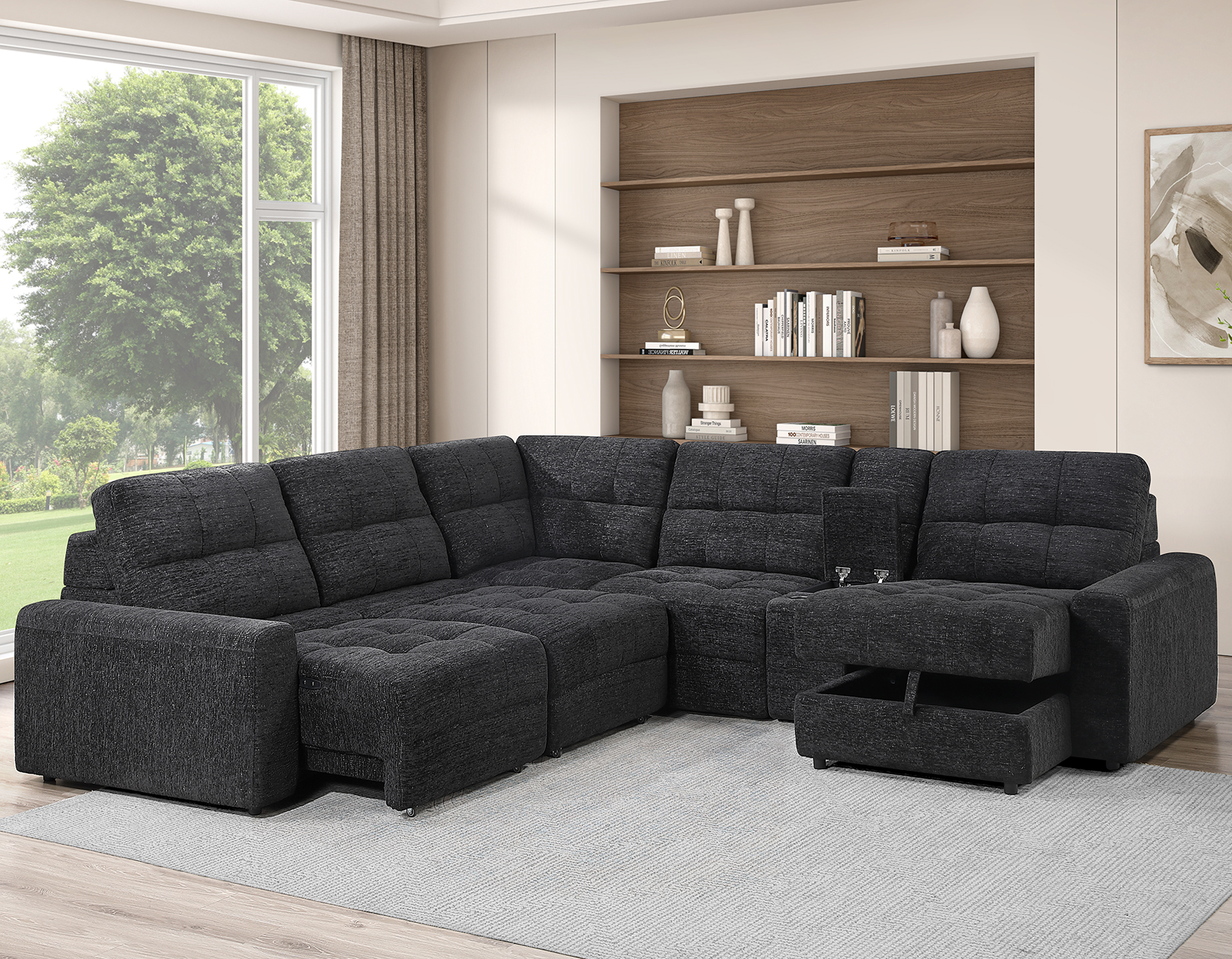 Snyder 6-Piece Glider Sectional, Black - Image 4