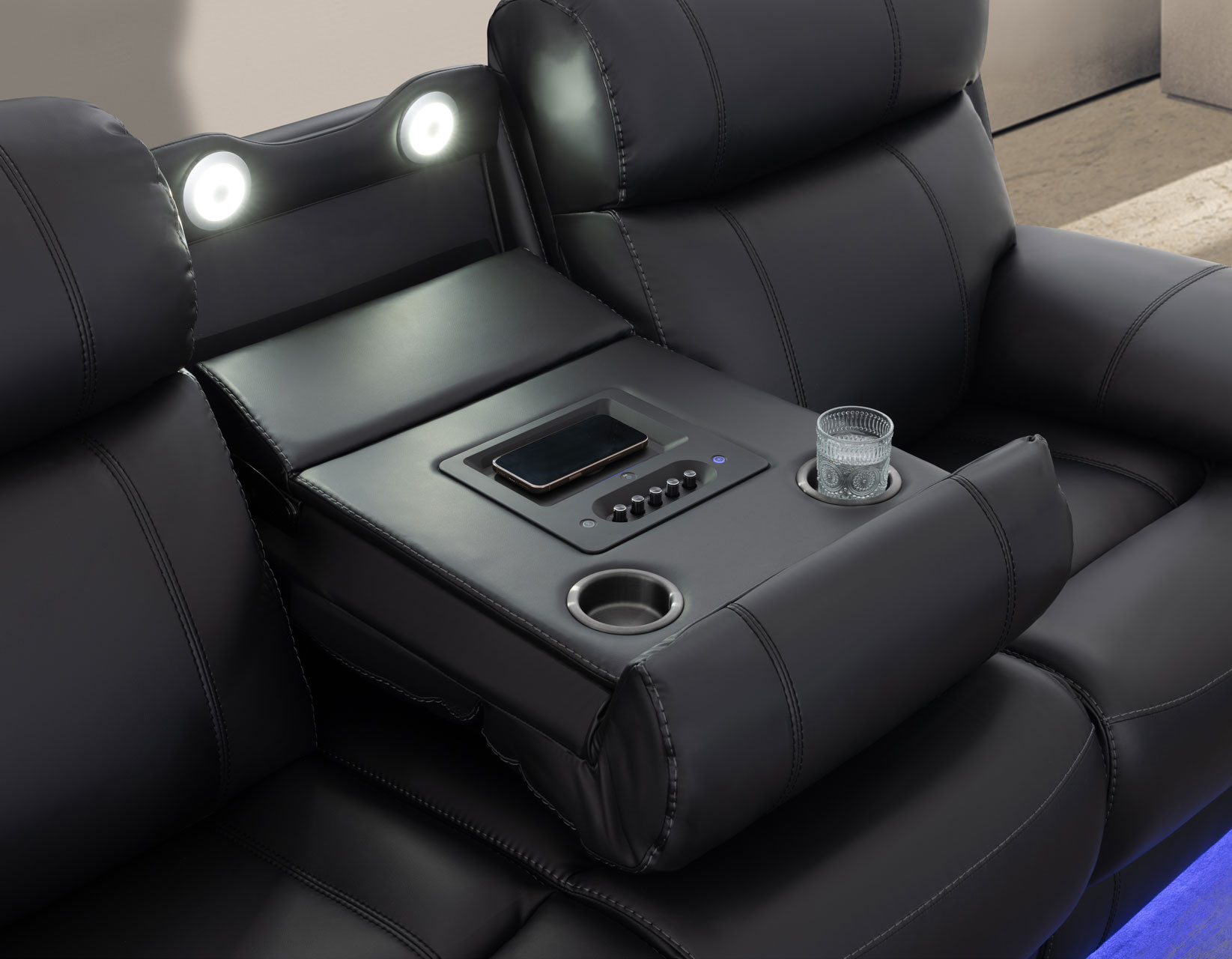 Zenith Power Home Theater Sofa with Built-In Speakers, Lighting and Vibration. - Image 7