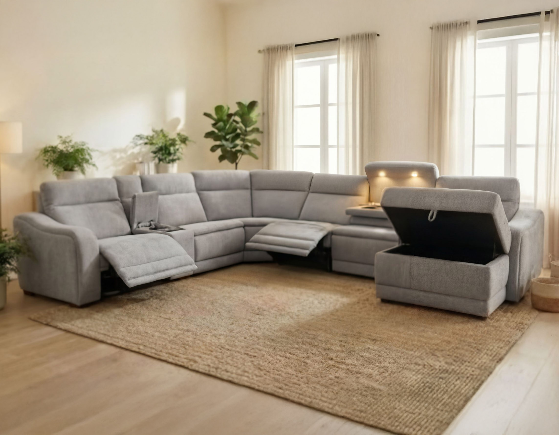 Conroe Dual-Power 7-Piece Reclining Sectional with Chaise, Gray <br><br><strong>[product_price id="71561"]</strong></br>