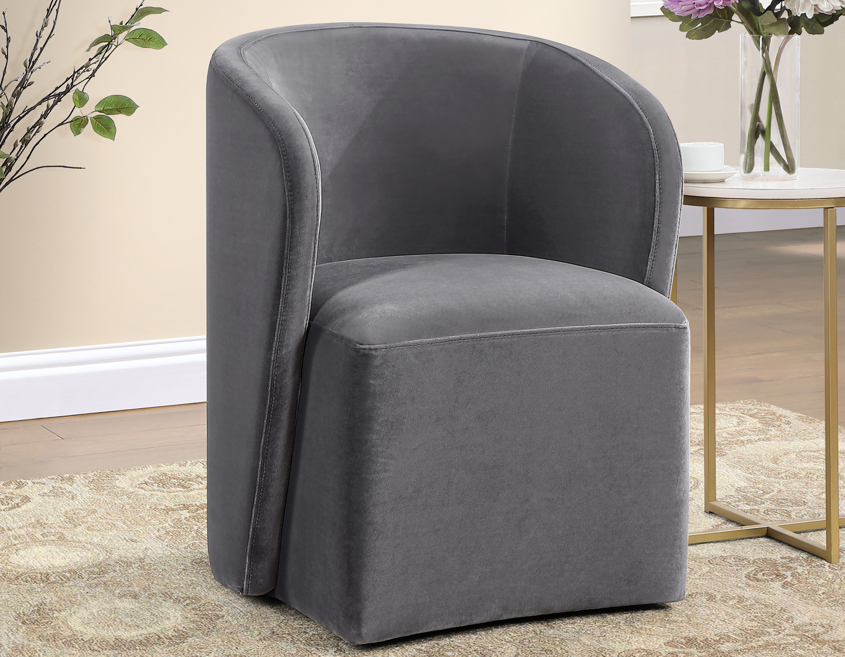 Annie Gray Velvet Barrel Chair w/Casters - Image 2